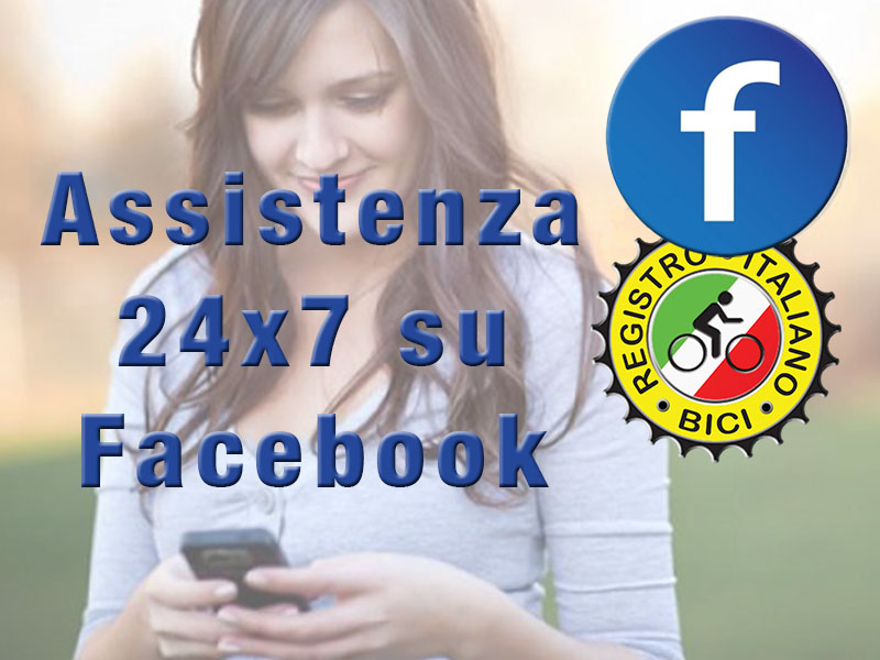 Il Registro Italiano Bici fornisce assistenza gratuita sulla sua pagina Facebook 24 x 7.<br/>
						<a href='https://www.facebook.com/registroitalianobici' target='_blank'><i class='fa fa-facebook'  style='font-size: 20px;'></i> Contattaci</a>