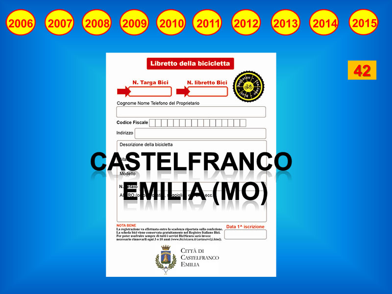 Castelfranco Emilia, partecipa al circuito del Registro Italiano Bici come quarantaduesima città.